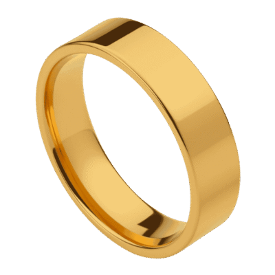 A gold coloured flat style mens ring. Made with tungsten.