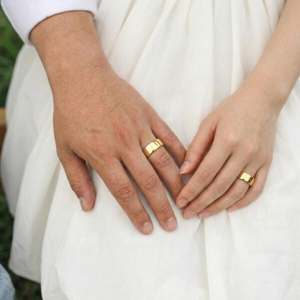 Gold tungsten ring for men – mans wedding band with custom ring engraving.