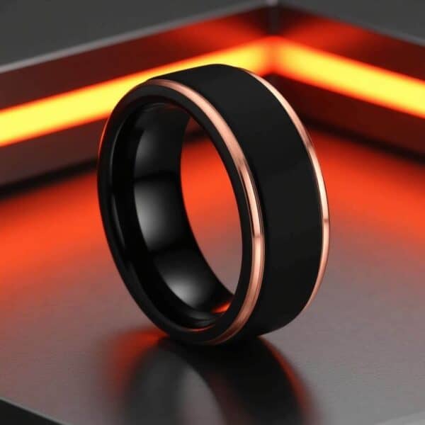 Mens Promise Ring - Black & Rose Gold Tungsten
