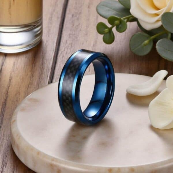 Carbon fibre and tungsten mens ring with tungsten 8mm