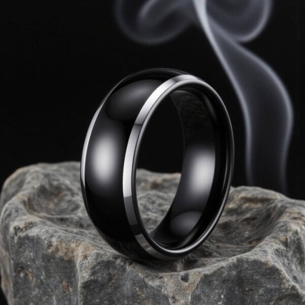 Guys black tungsten ring - black tungsten band with silver rims