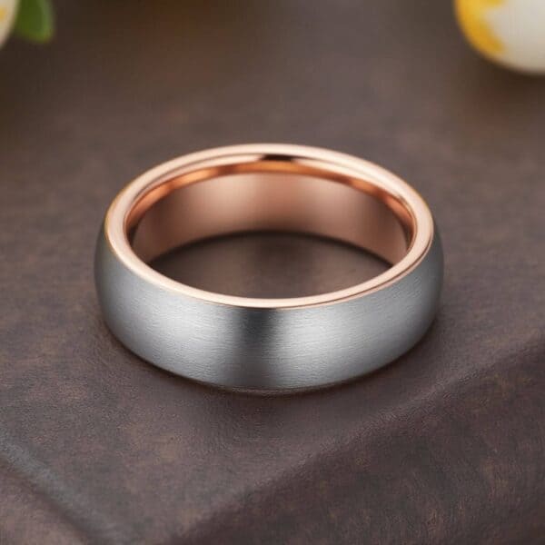 brushed silver with rose gold perfect for weddings anniversaries or engagement tungsten 6mm or 8mm