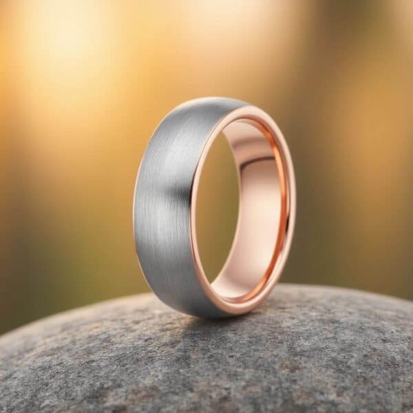 Generosity brushed silver ring with rose gold sides