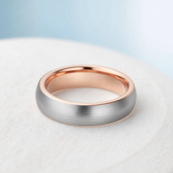 Mans Wedding Band Tungsten - Silver with Rose Gold Inside