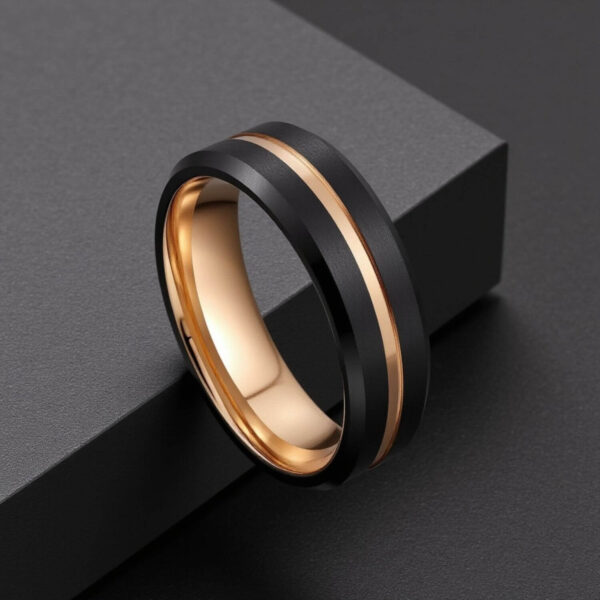 Guys eternity ring - black tungsten with rose gold