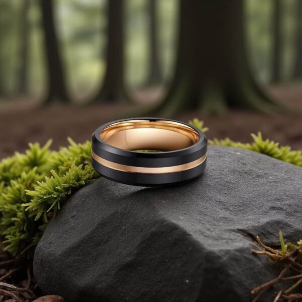 Mens Black and Rose Gold Ring - Tungsten