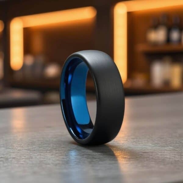 Male black ring with blue inside - Gift for Him