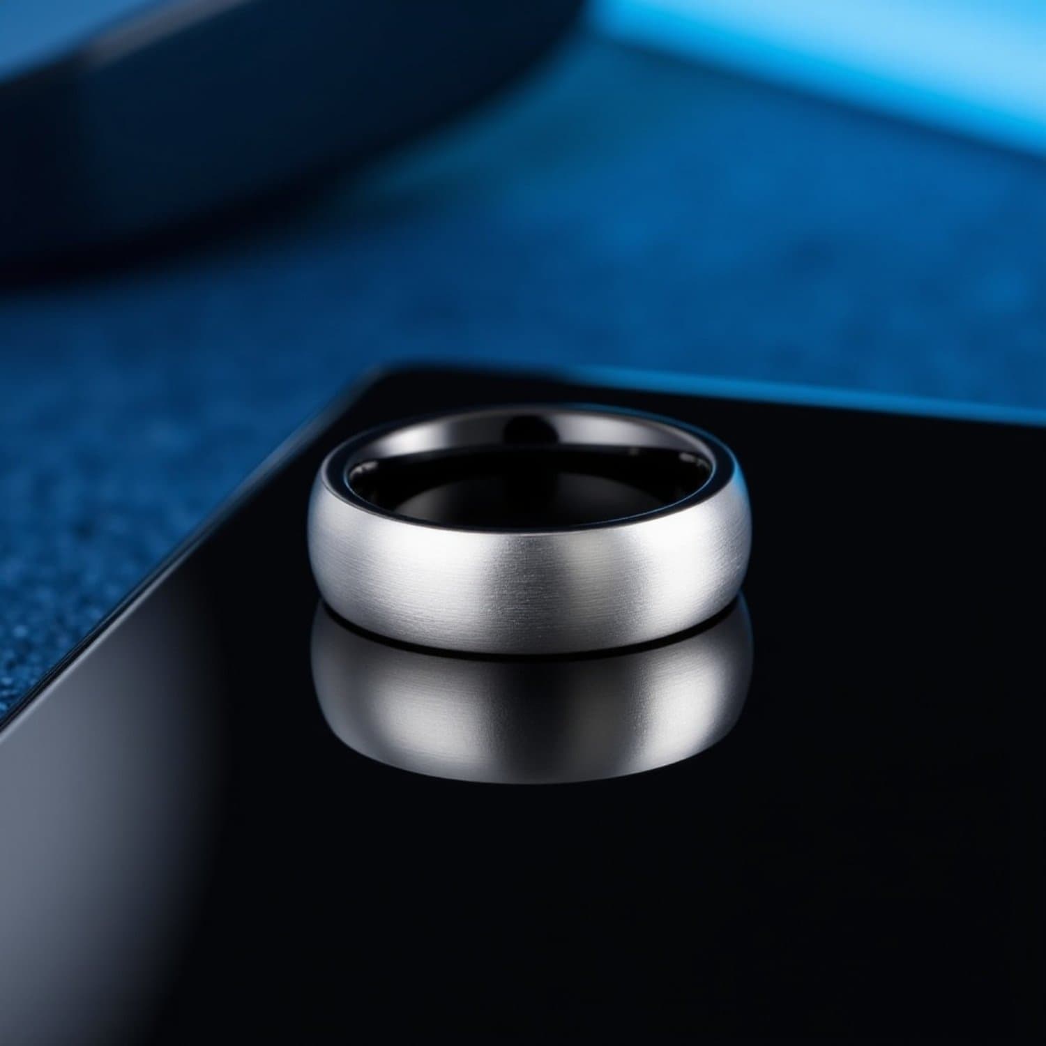 Silver and black tungsten ring for men, brushed silver matte band with polished rims, 6mm or 8mm gents wedding ring.