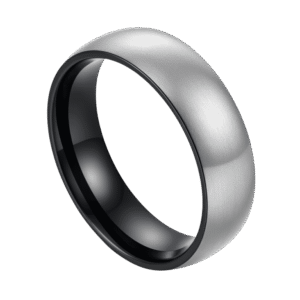 Brushed silver and black tungsten ring for men, bold 6mm or 8mm wedding band or engagement ring for gents with custom engraving