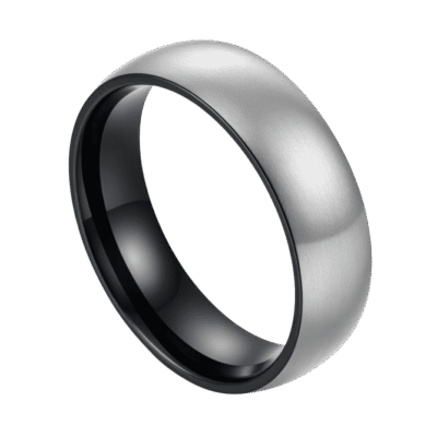 Brushed silver and black tungsten ring for men, bold 6mm or 8mm wedding band or engagement ring for gents with custom engraving