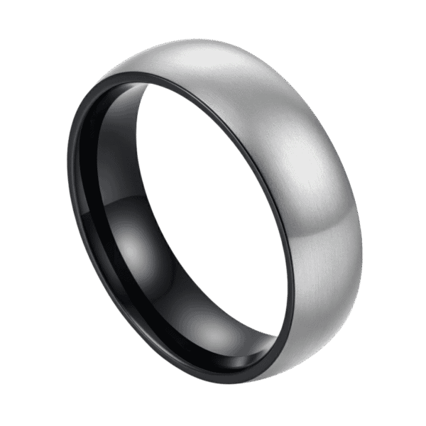 Brushed silver and black tungsten ring for men, bold 6mm or 8mm wedding band or engagement ring for gents with custom engraving