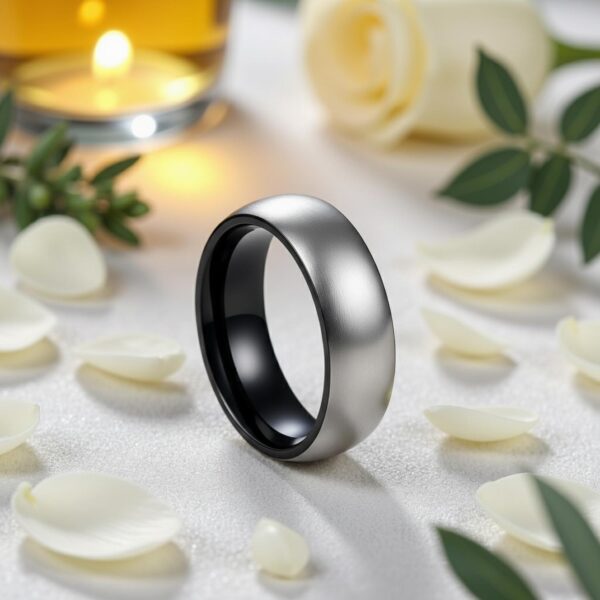 silver and black tungsten ring for men, 6mm or 8mm brushed matte wedding band or engagement ring with engraving