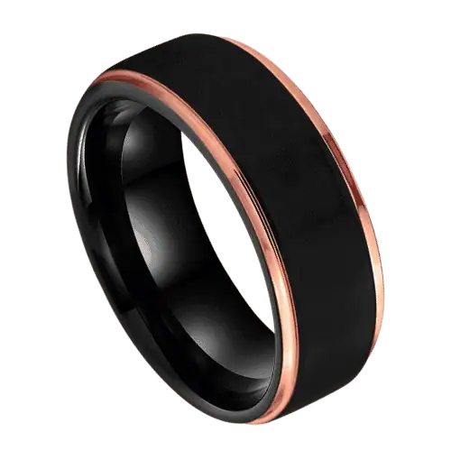 black mens ring for wedding anniversary engagement 8mm tungsten with gold rims in all sizes
