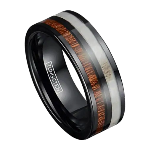 wood antler mens ring wedding engagement anniversary band tungsten 8mm black in all sizes