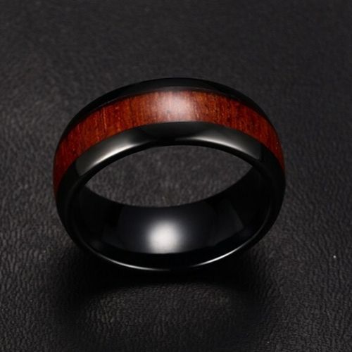 Black and Natural Wood Men's Ring in all sizes tungsten