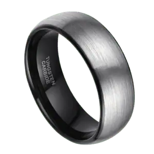 Brushed Silver and Black Tungsten Ring for Men for wedding engagement anniversary 8mm band in all sizes