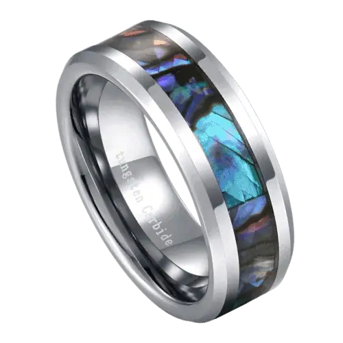 silver mens ring with shell for wedding engagement anniversary band silver tungsten in all sizes