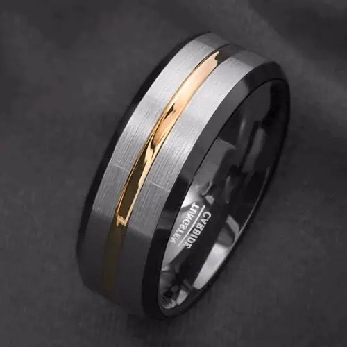 Black, Silver, and Gold Ring for Men modern traditional style design comfort fit