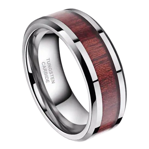 wood mens ring wedding anniversary engagement band on silver tungsten 8mm in all sizes