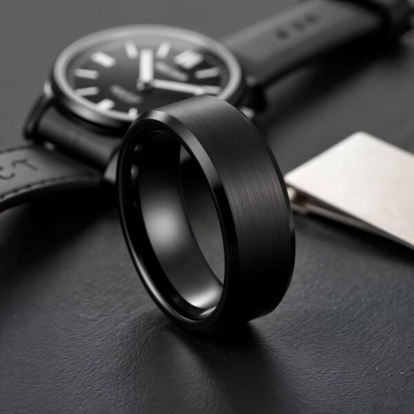 Stylish mens tungsten ring - black