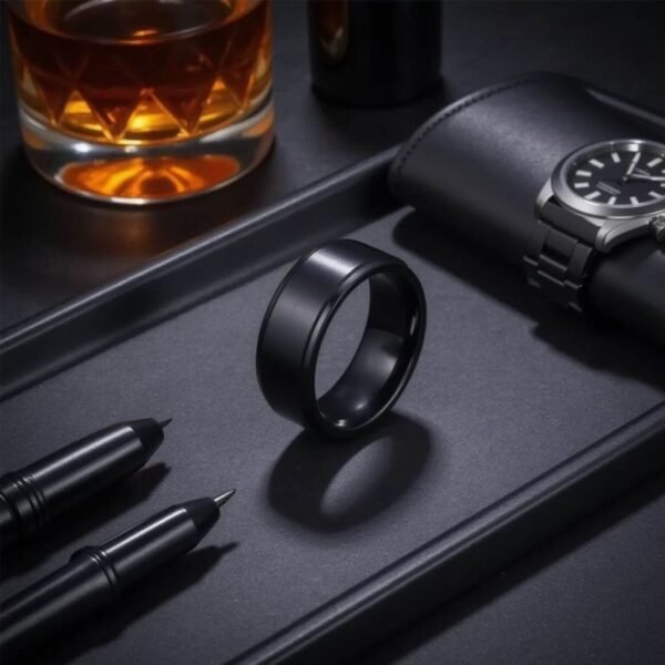 Gents fashion statement ring - All Black Titanium Ring for Him