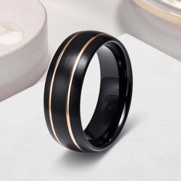 Mans Eternity Ring - Brushed Black Tungsten Ring with Gold