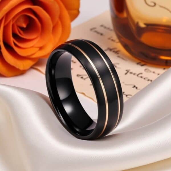 Tungsten Carbide Ring for Men - Black and Gold modern style design