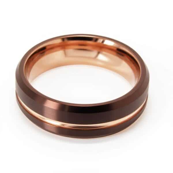 Guys Ring - Tungsten - Brown with Rose Gold