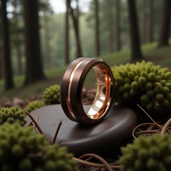 Mens Rose Gold and Brown Ring