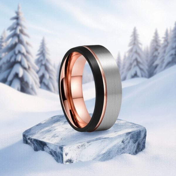 Tungsten ring for man - Brushed Silver, Rose Gold and Black
