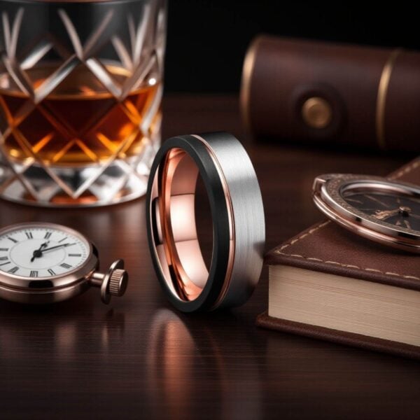 Mens Eternity Ring - Tungsten - Silver, Black, and Gold