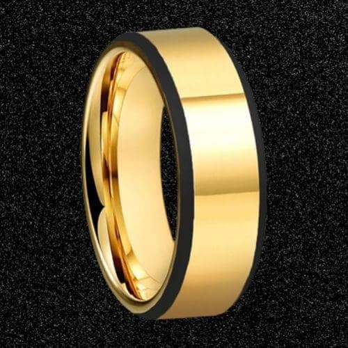 gold ring for men polished with black rims in all sizes 8mm tungsten