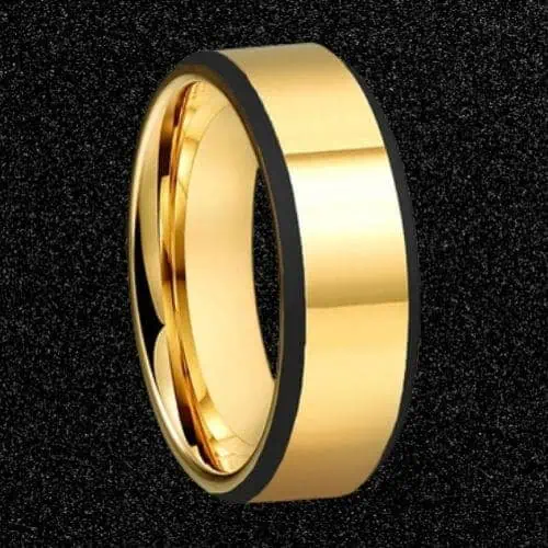 gold ring for men polished with black rims in all sizes 8mm tungsten