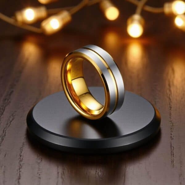 Mens gold and silver tungsten ring