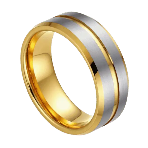 An impressive gold and silver tungsten ring. With brushed silver and polished gold.