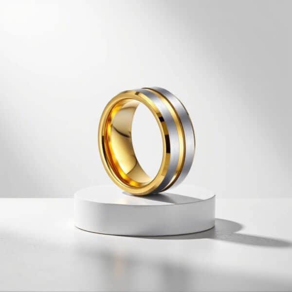 Mans Promise Ring- Gold and Silver Tungsten