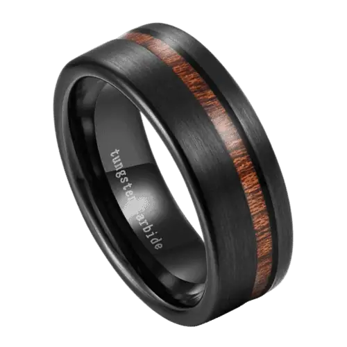 black mens ring with wood wedding engagement anniversary band 8mm tungsten