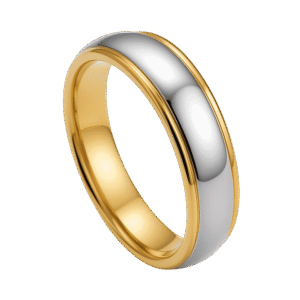Gold and silver tungsten ring for men, bold two-tone wedding band or engagement eternity ring for gents with personalised engraving.