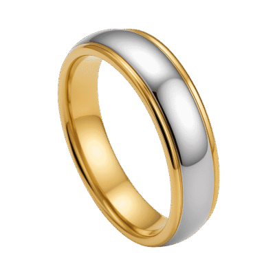 Gold and silver tungsten ring for men, bold two-tone wedding band or engagement eternity ring for gents with personalised engraving.