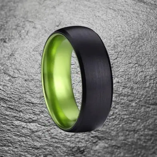Super strong tungsten carbide mens ring, black and green