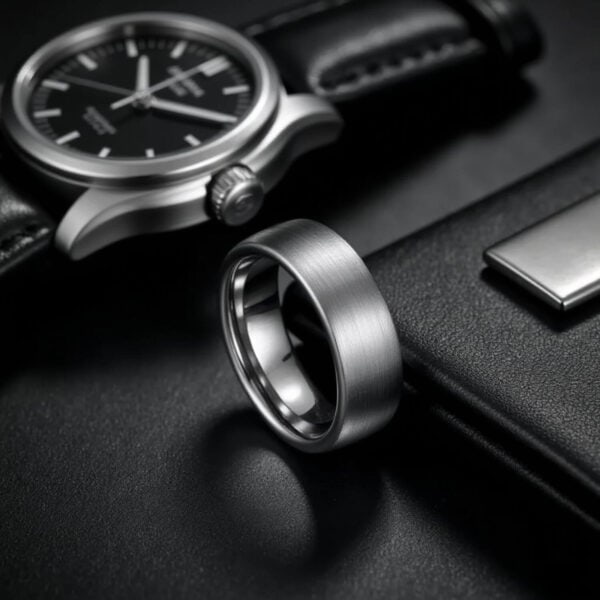 Mens Tungsten Ring in Brushed Silver