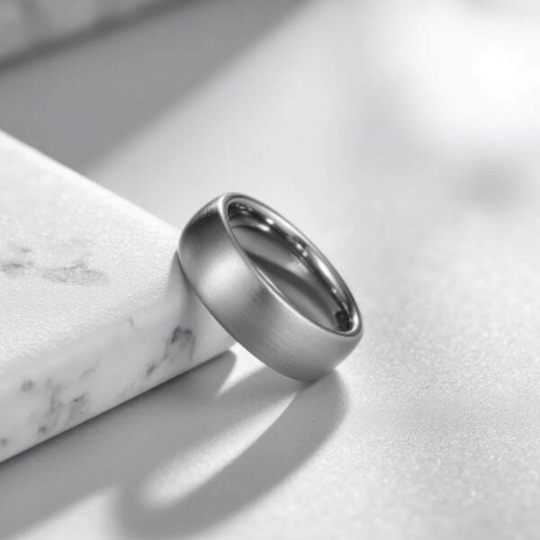 Mens brushed silver tungsten wedding band