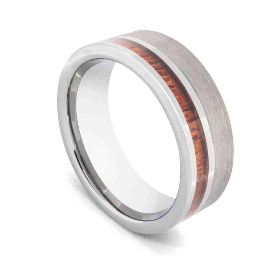 Silver Tungsten with Groove of Natural Wood