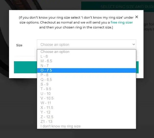 Screen showing list of choose your options