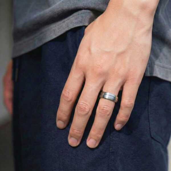 Brushed silver ring for men – tungsten mens wedding band with personalised custom engraving.