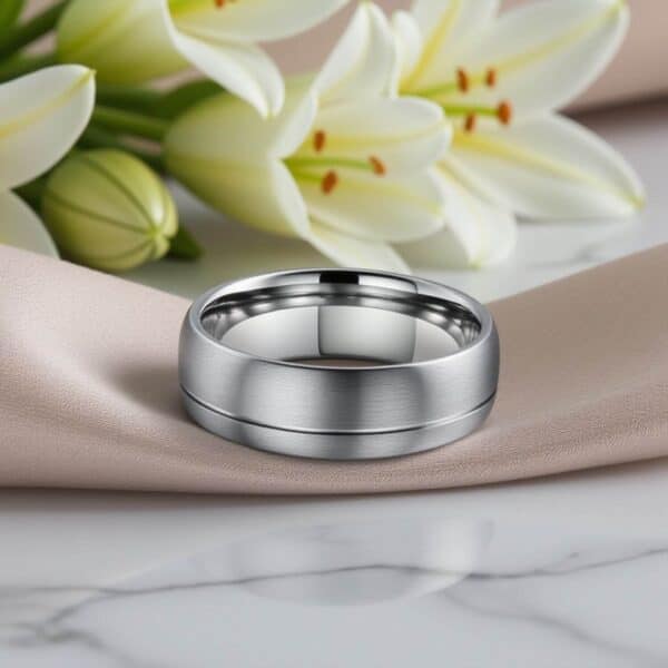 Male tungsten ring ideally suited as a mens engagement ring or wedding ring