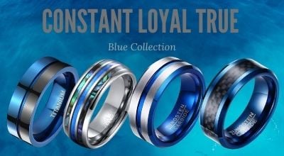 Blue Titanium Mens Rings and Tungsten