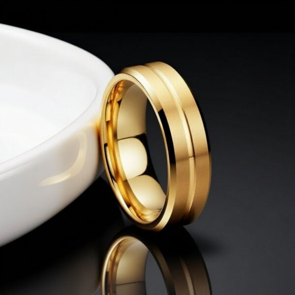 Gold titanium mens ring, brushed and polished finish, perfect gents wedding or engagement band.