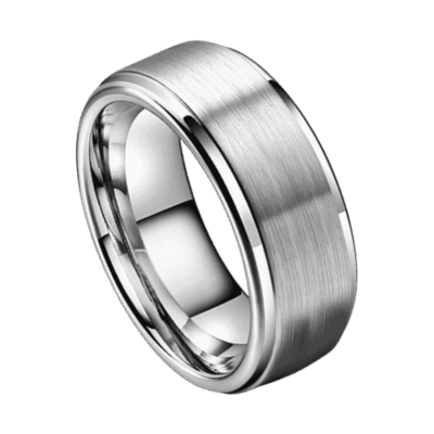 mens silver wedding ring or anniversary engagement band brushed tungsten 6mm 8mm polished rim all sizes