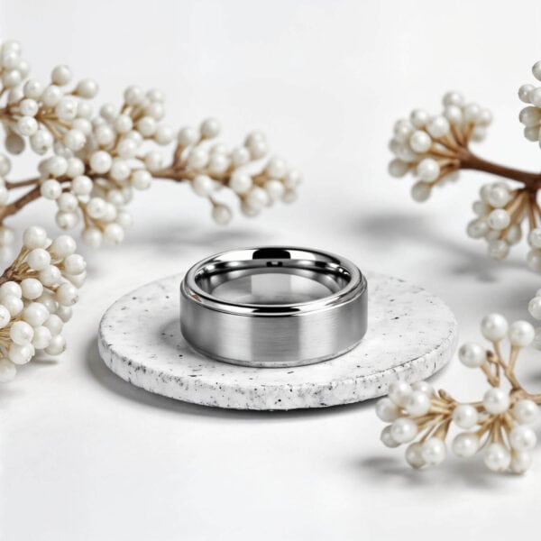 Tungsten Mans Ring with Brushed Silver Finish